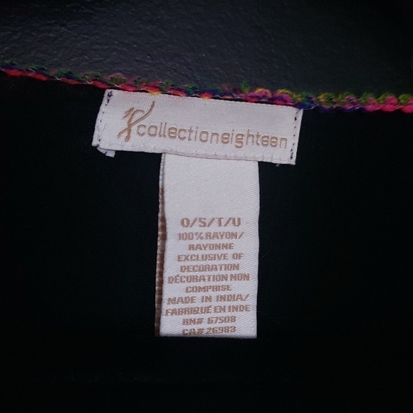 COLLECTION Eighteen Black Multicolor Party Pom Pom Trim Kimono O/S 100% Rayon - Picture 3 of 4